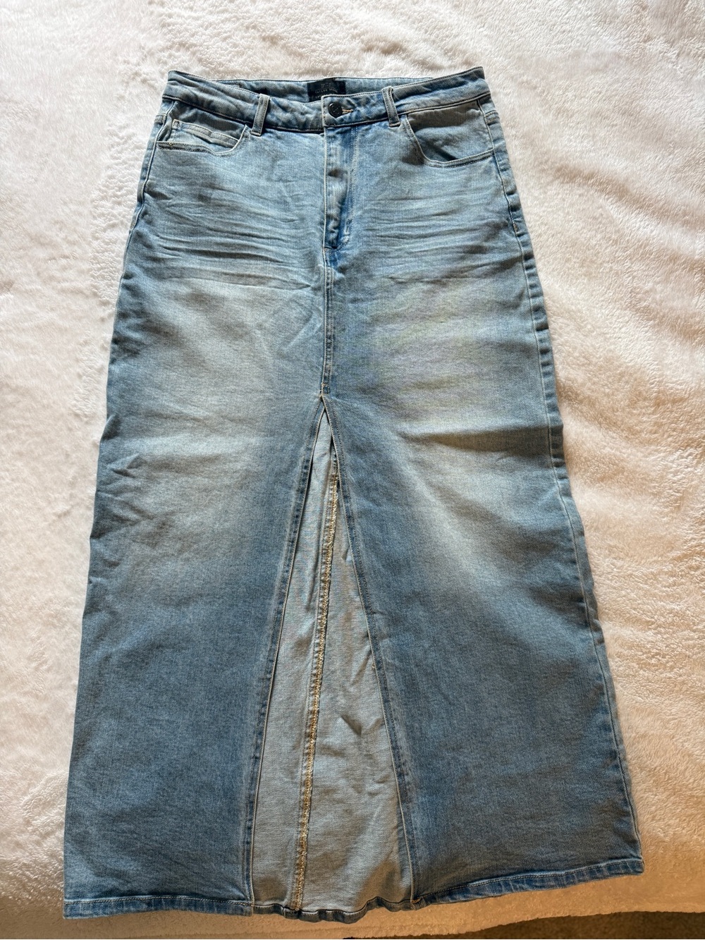 Tailor Made Light Blue Denim Maxi Skirt with Front Slit
